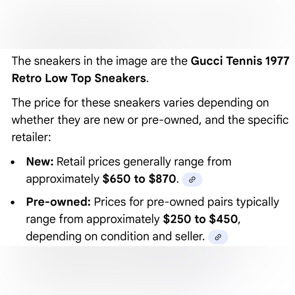 Gucci Men White Tennis Shoes 1977 Size10Price $180 - Picture 9 of 9